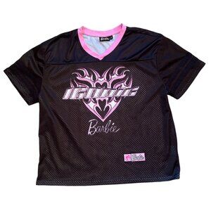Iconic Barbie Jersey Shirt Women Size L Black and Pink